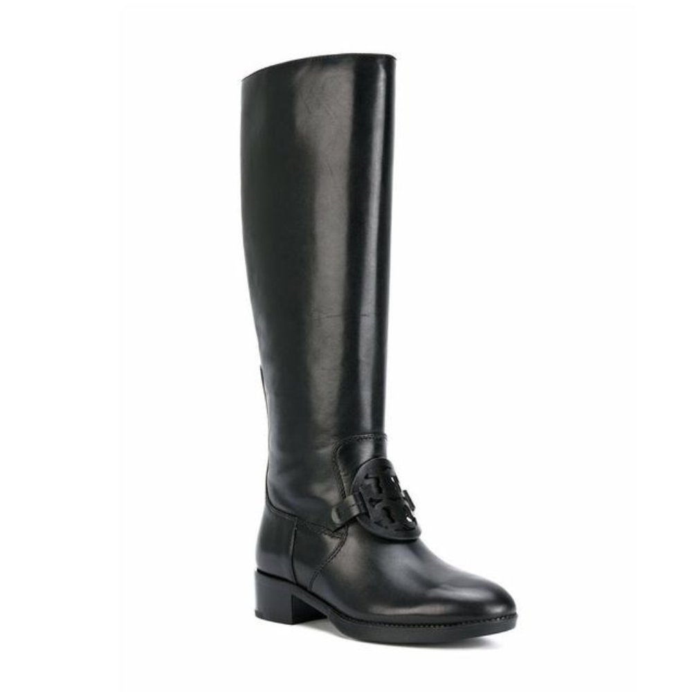 Black Leather Tory Burch Miller Pull-On Below The Knee Boots